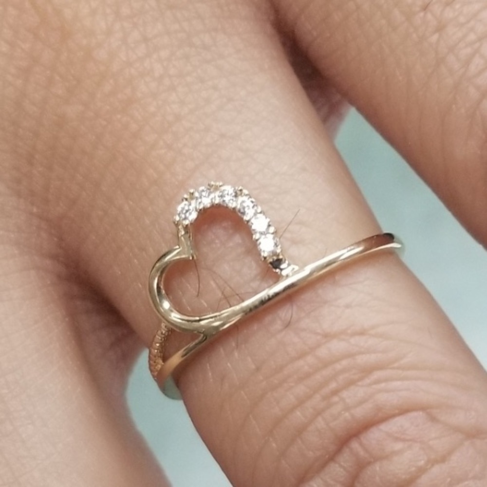Dainty 14k White Gold Heart Band Ring Open Heart Ring - Picture 2 of 8